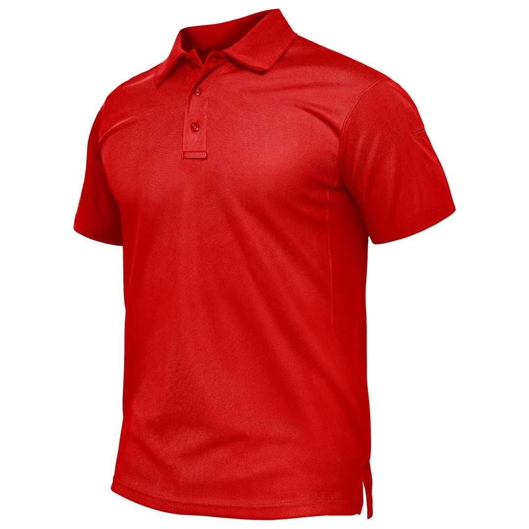 Men's quick-dry golf polo shirt, performance pique jersey, three-button closure, short sleeve