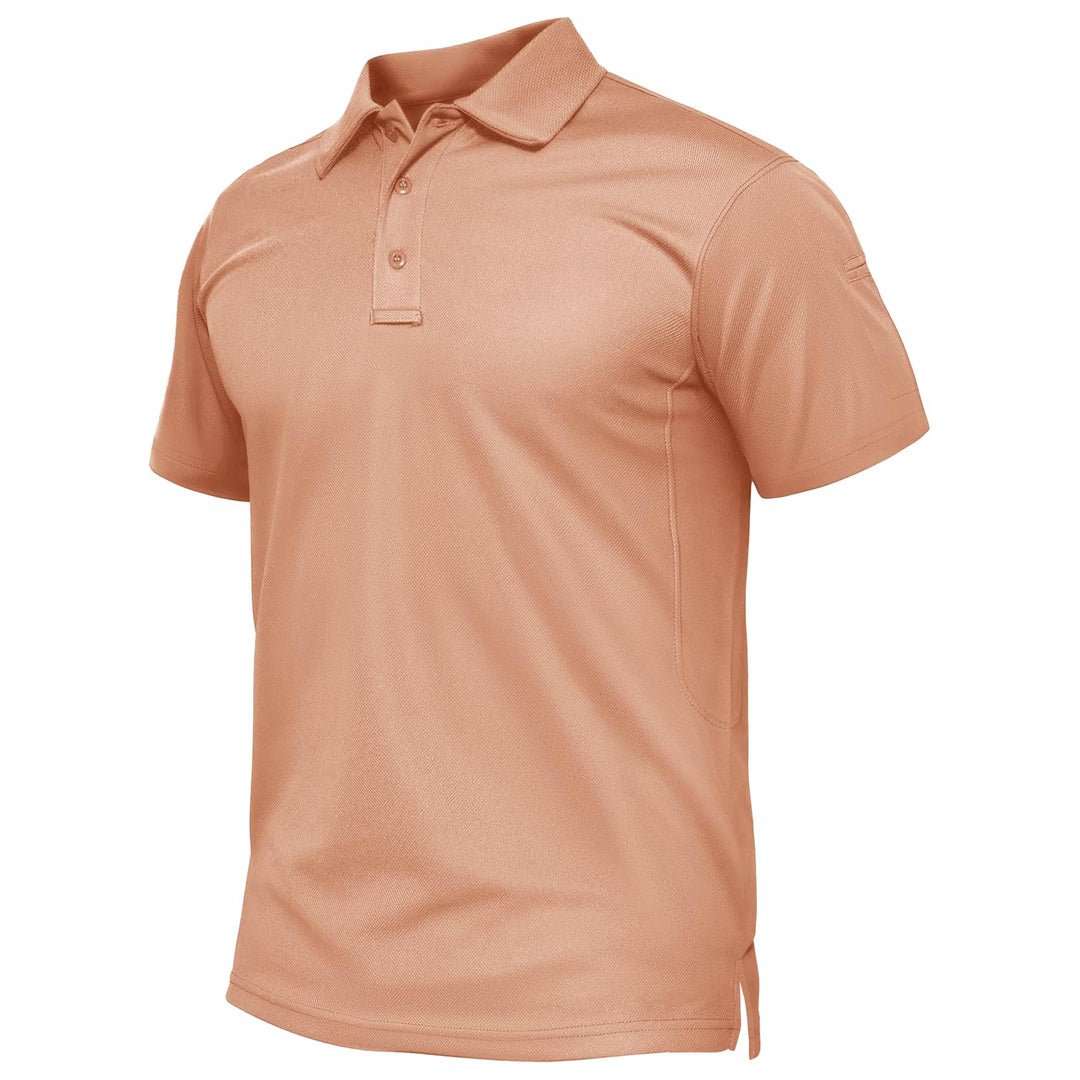 Men's quick-dry golf polo shirt, performance pique jersey, three-button closure, short sleeve