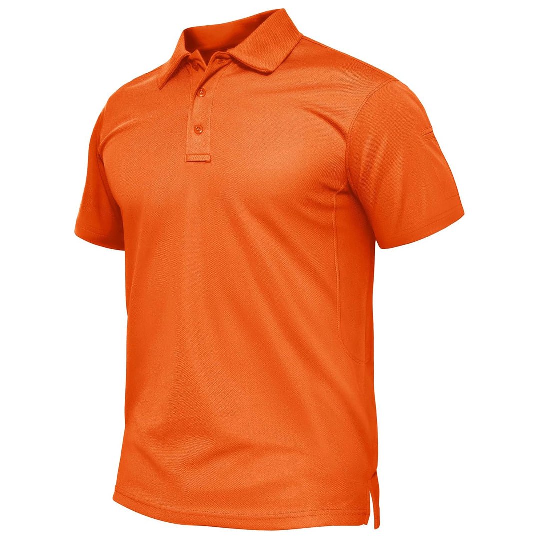 Men's quick-dry golf polo shirt, performance pique jersey, three-button closure, short sleeve