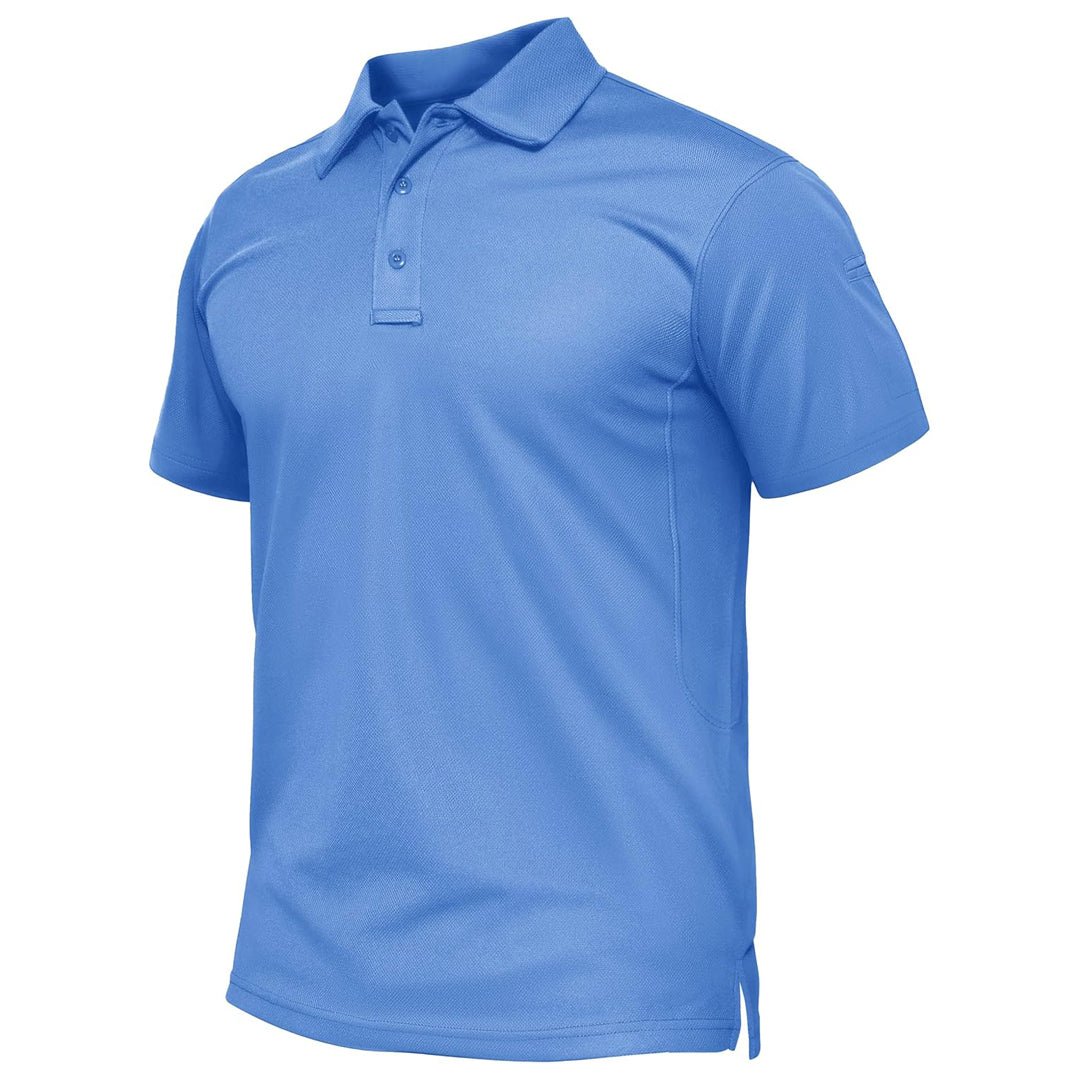Men's quick-dry golf polo shirt, performance pique jersey, three-button closure, short sleeve