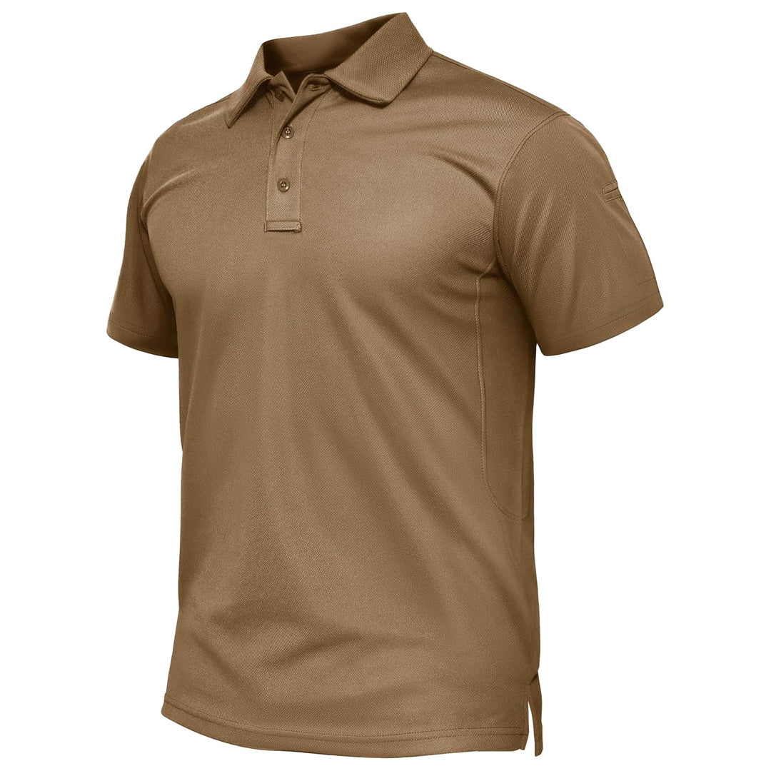 Men's quick-dry golf polo shirt, performance pique jersey, three-button closure, short sleeve
