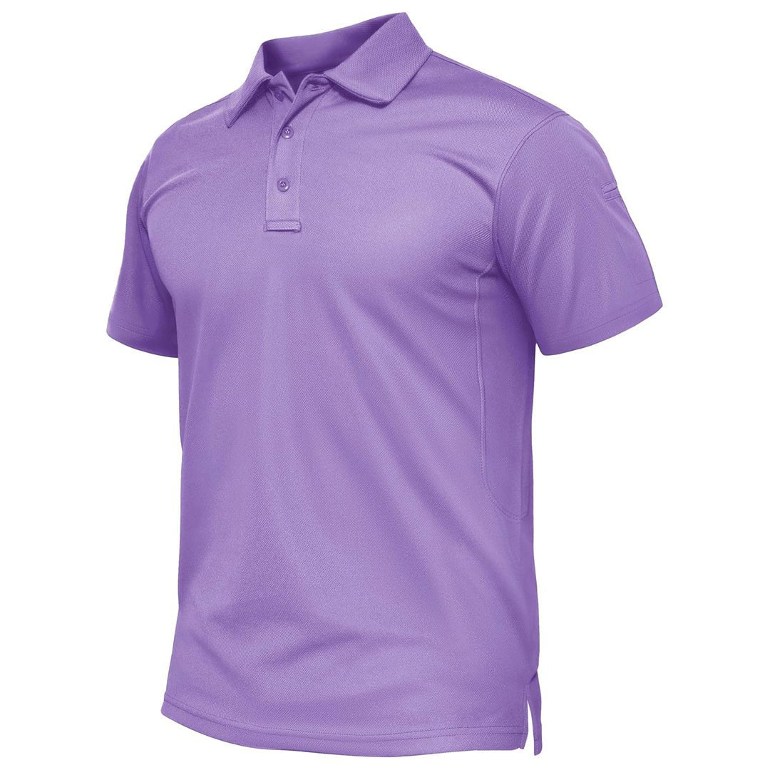 Men's quick-dry golf polo shirt, performance pique jersey, three-button closure, short sleeve