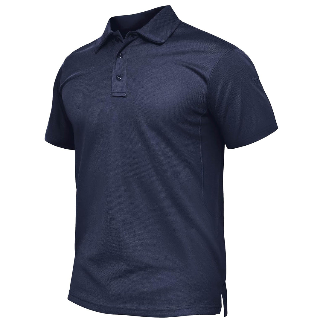 Men's quick-dry golf polo shirt, performance pique jersey, three-button closure, breathable fit