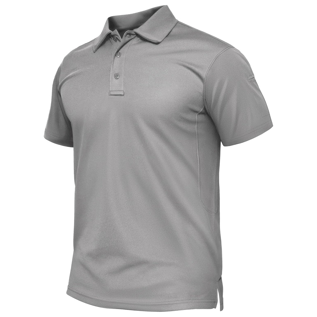 Men's quick-dry golf polo shirt, performance pique jersey, three-button closure, short sleeve