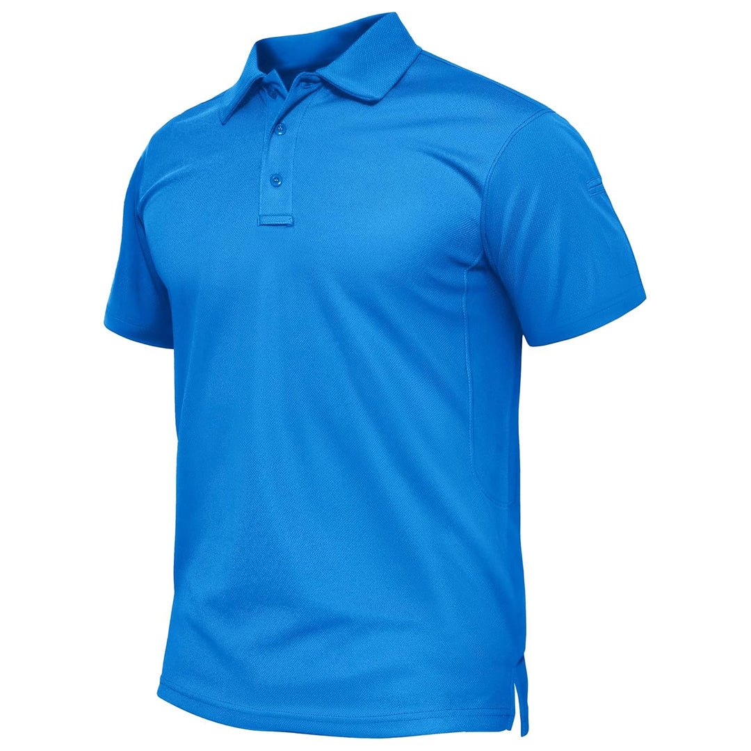 Men's quick-dry golf polo shirt, performance pique jersey, three-button closure, breathable fit