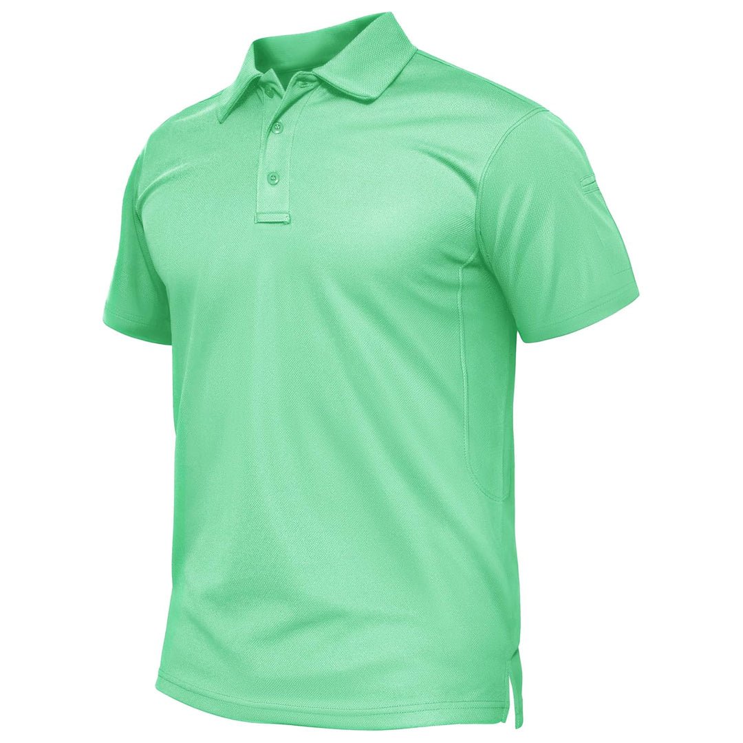 Men's quick-dry golf polo shirt, performance pique jersey, three-button closure, breathable fit