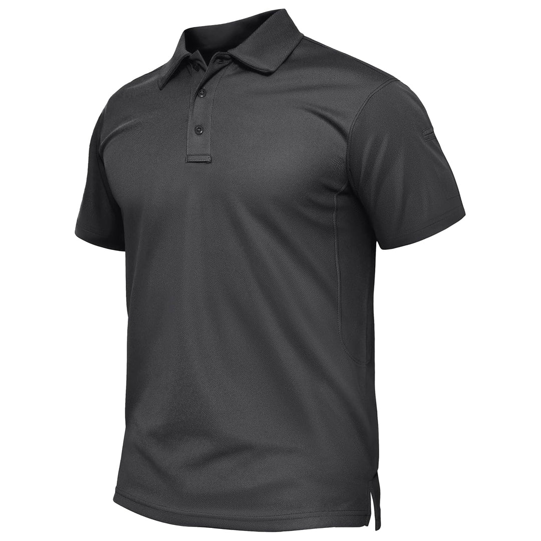 Men's quick-dry golf polo shirt, performance pique jersey, three-button closure, short sleeve