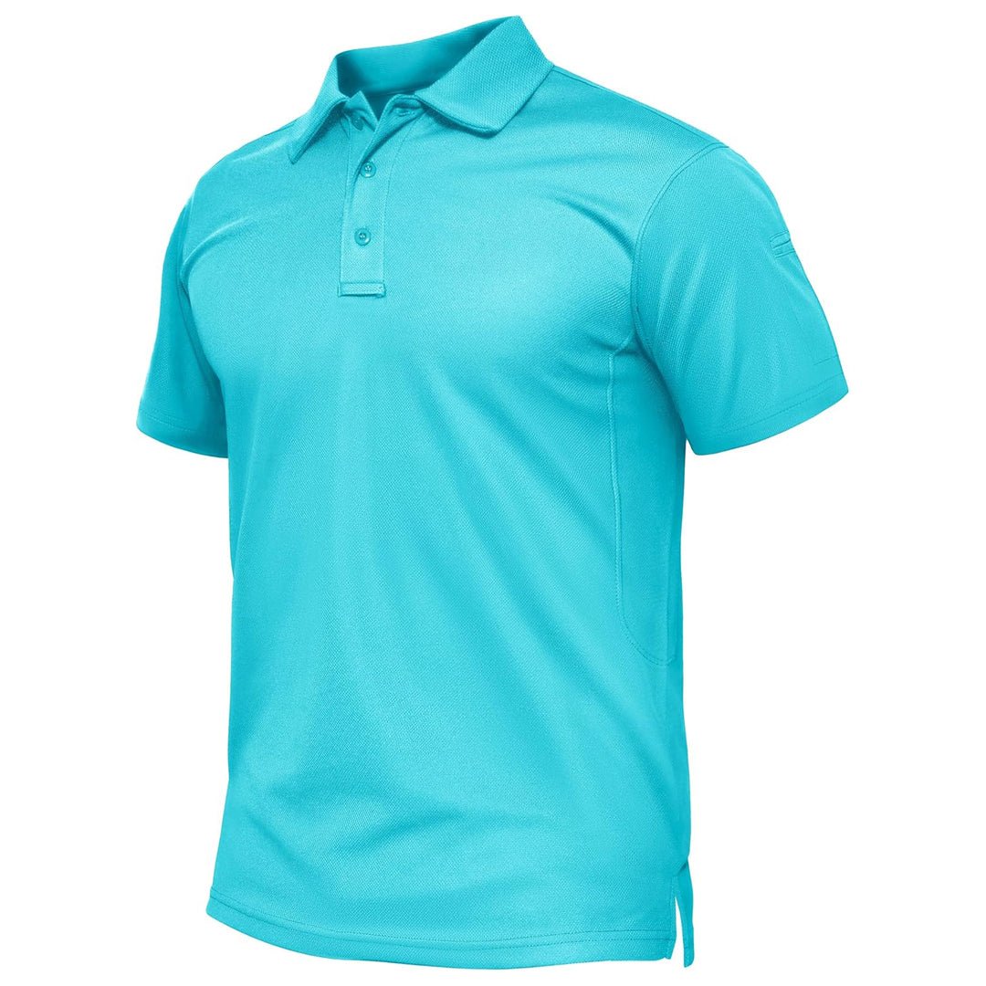 Men's quick-dry golf polo shirt, performance pique jersey, three-button closure, short sleeve