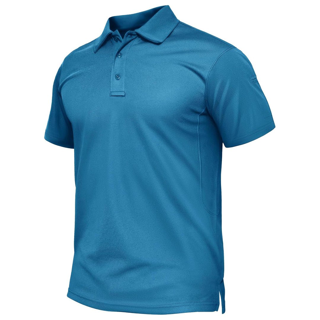 Men's quick-dry golf polo shirt, performance pique jersey, three-button closure, breathable fit