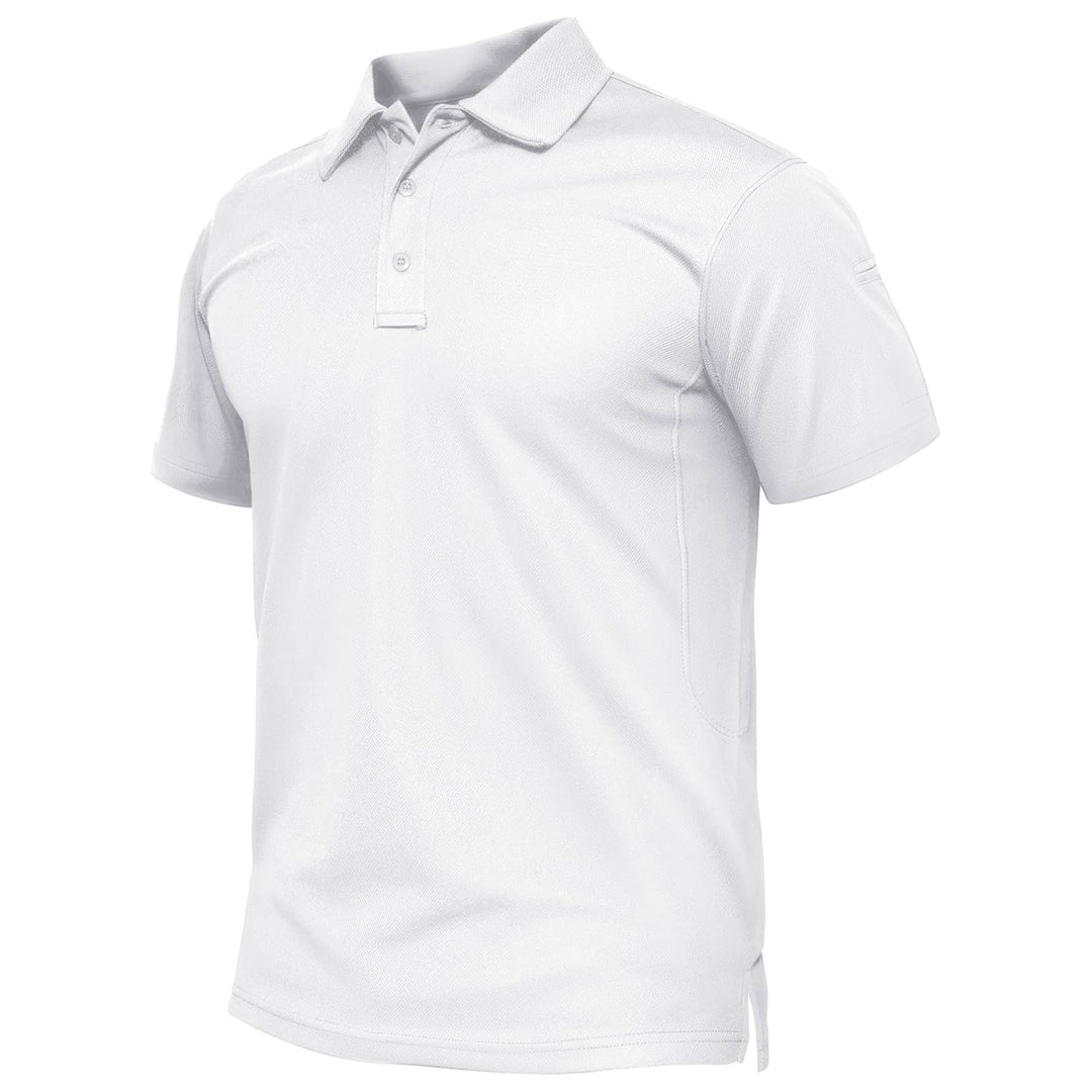 Men's quick-dry golf polo shirt, performance pique jersey, three-button closure, short sleeve