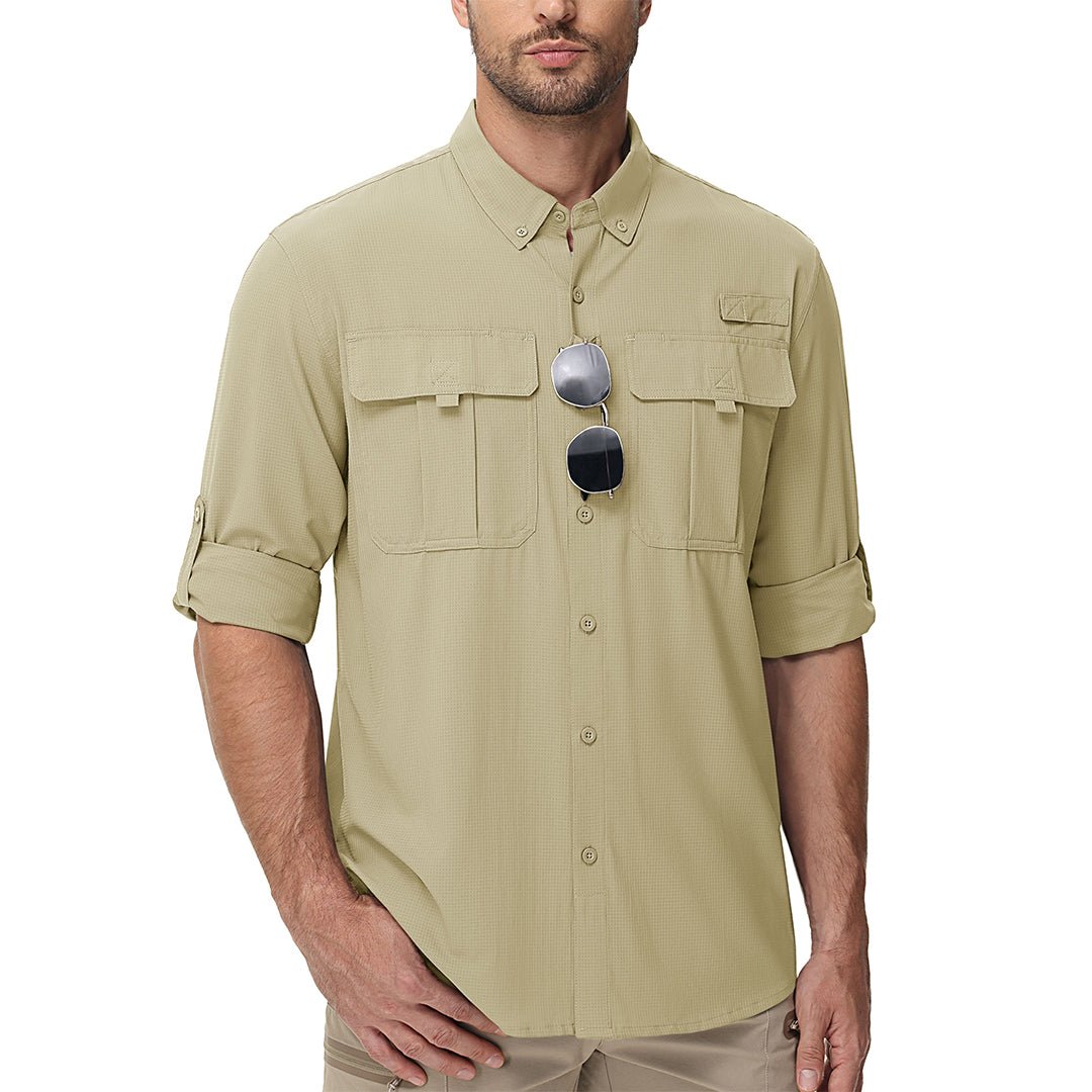 Men's quick-dry tactical shirt UPF 50 sun protection breathable lightweight polyester hiking fishing