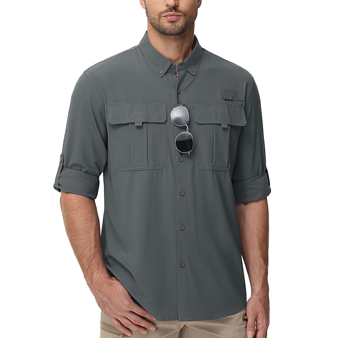 Men's quick-dry tactical shirt UPF 50 lightweight polyester hiking fishing breathable outdoor button-up