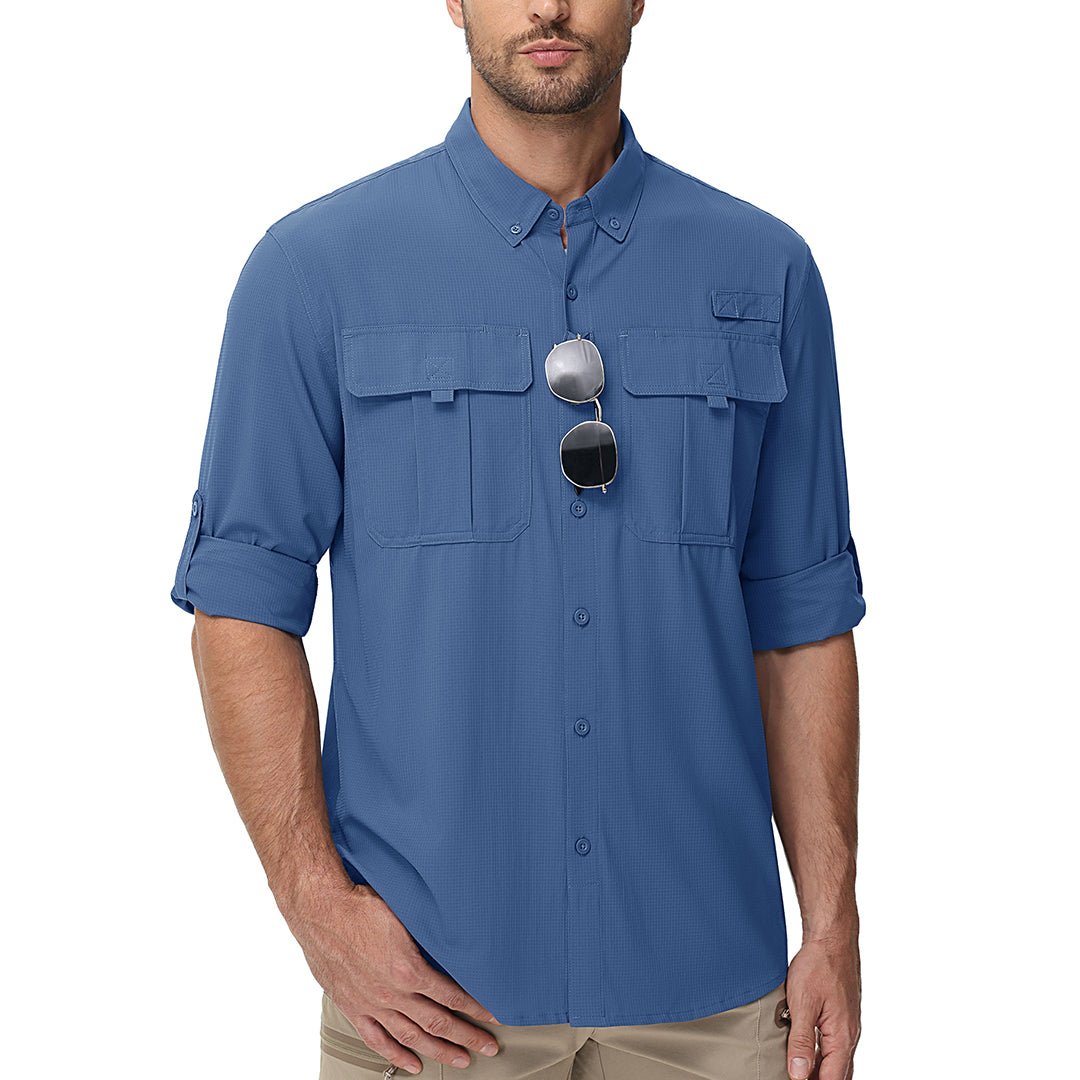 Men's quick-dry tactical hiking shirt UPF 50 sun protection lightweight breathable polyester outdoor fit