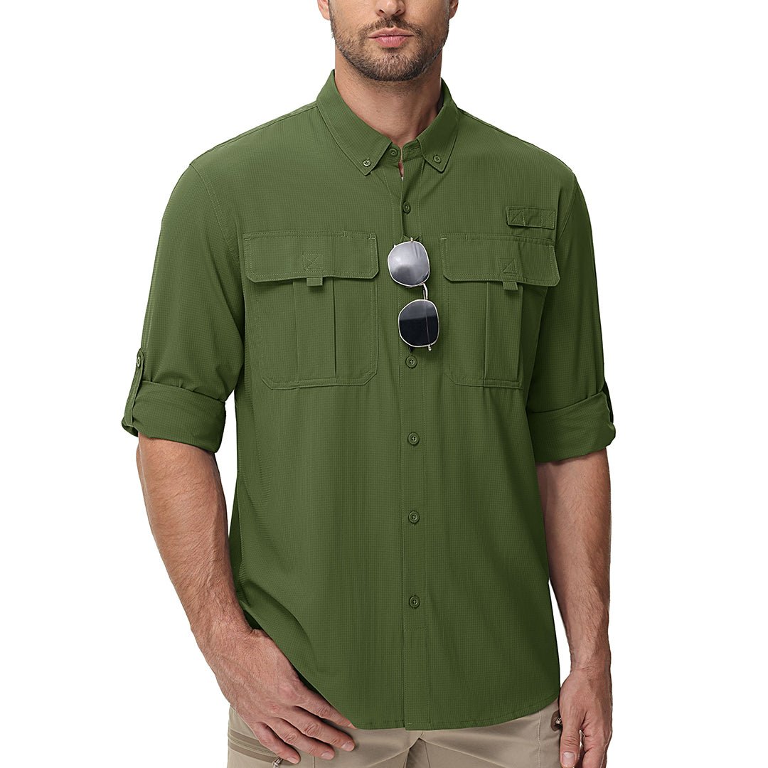 Men's quick-dry tactical shirt UPF 50 sun protection lightweight breathable hiking fishing outdoor