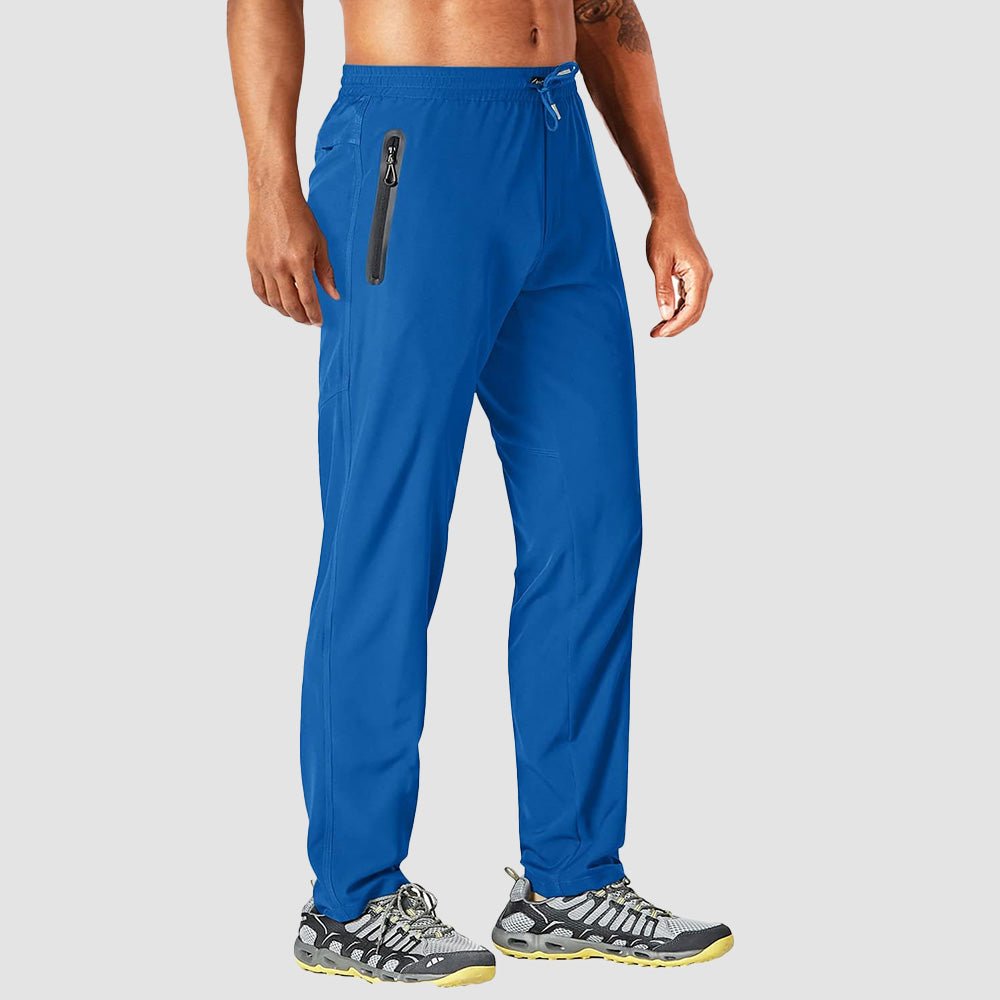 Men's lightweight quick-dry track pants with zipper pockets, breathable moisture-wicking stretch fabric