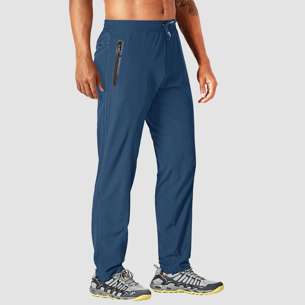 Men's lightweight quick-dry track pants with zipper pockets, moisture-wicking stretch fabric for active wear