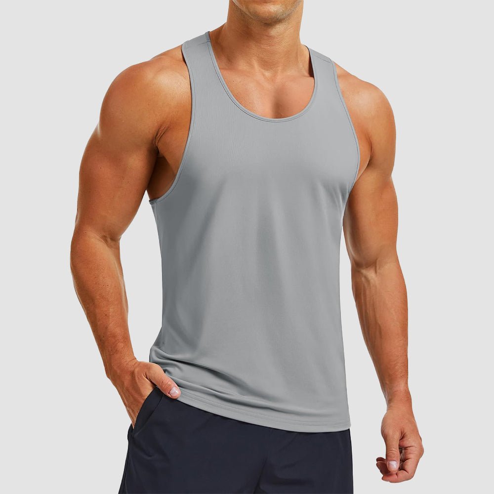 Men's athletic Y-back tank top with UPF 80+ sun protection, quick-dry moisture-wicking lightweight fit