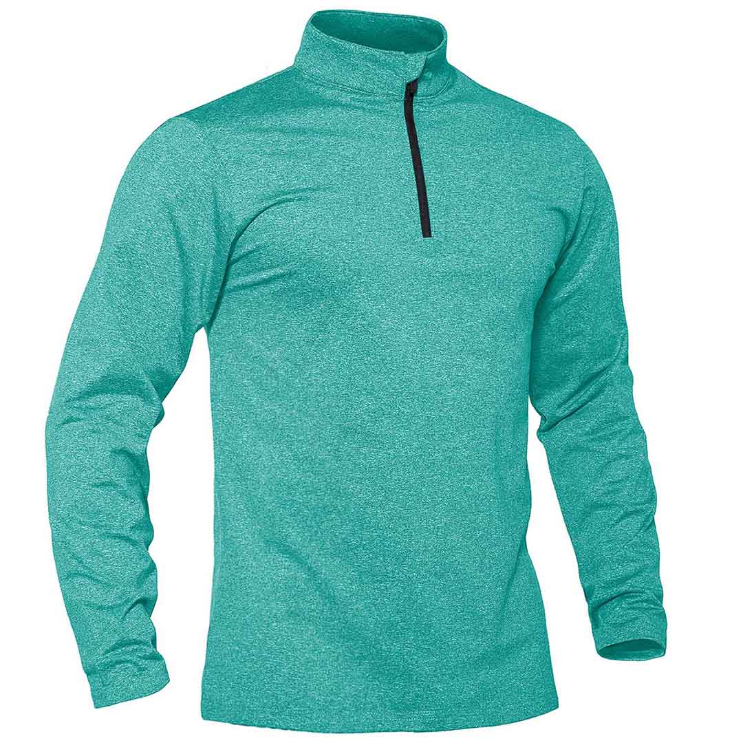 Men's gray quarter zip fleece-lined thermal pullover sweatshirt with stretch fit for winter