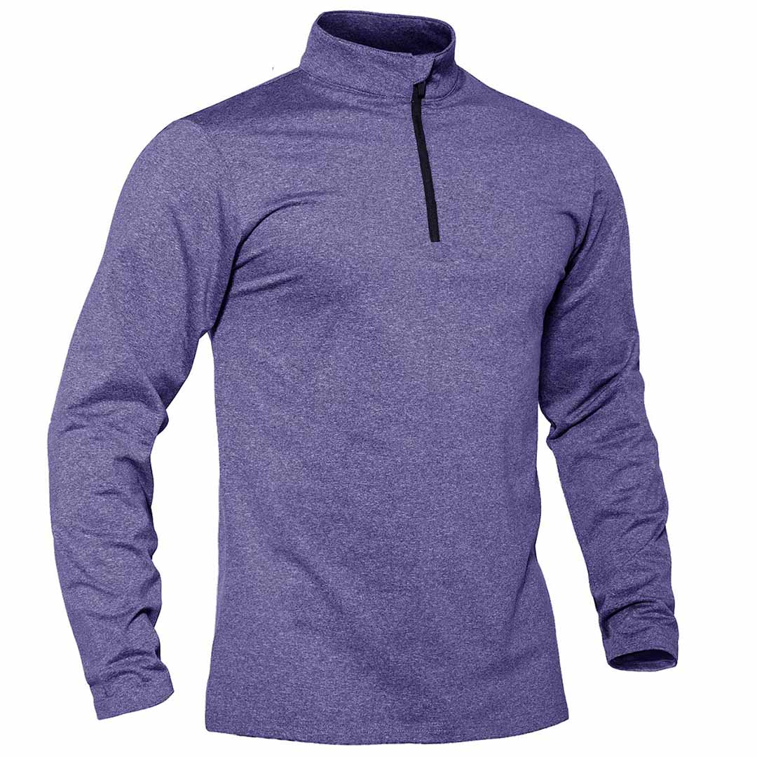 Men's gray quarter zip fleece-lined thermal pullover sweatshirt with stretch fabric for winter