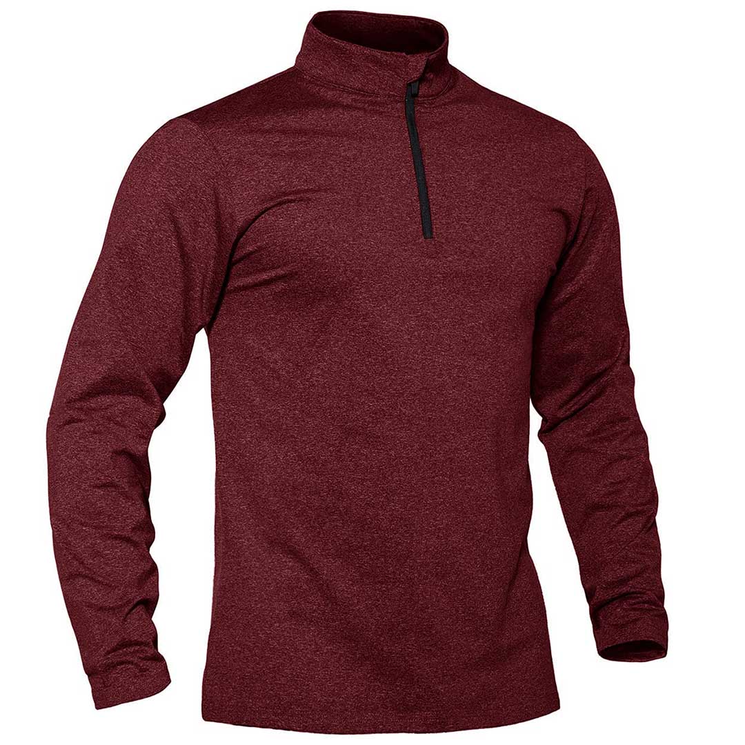 Men's gray quarter zip fleece lined thermal pullover sweatshirt with stretch polyester spandex blend