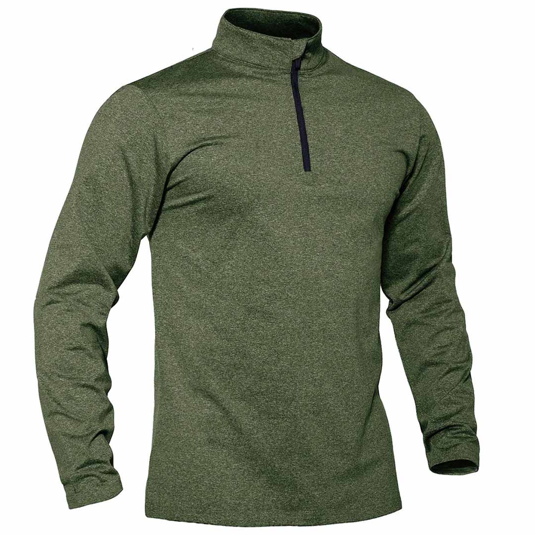 Men's gray quarter zip fleece lined thermal pullover sweatshirt with stretch polyester blend