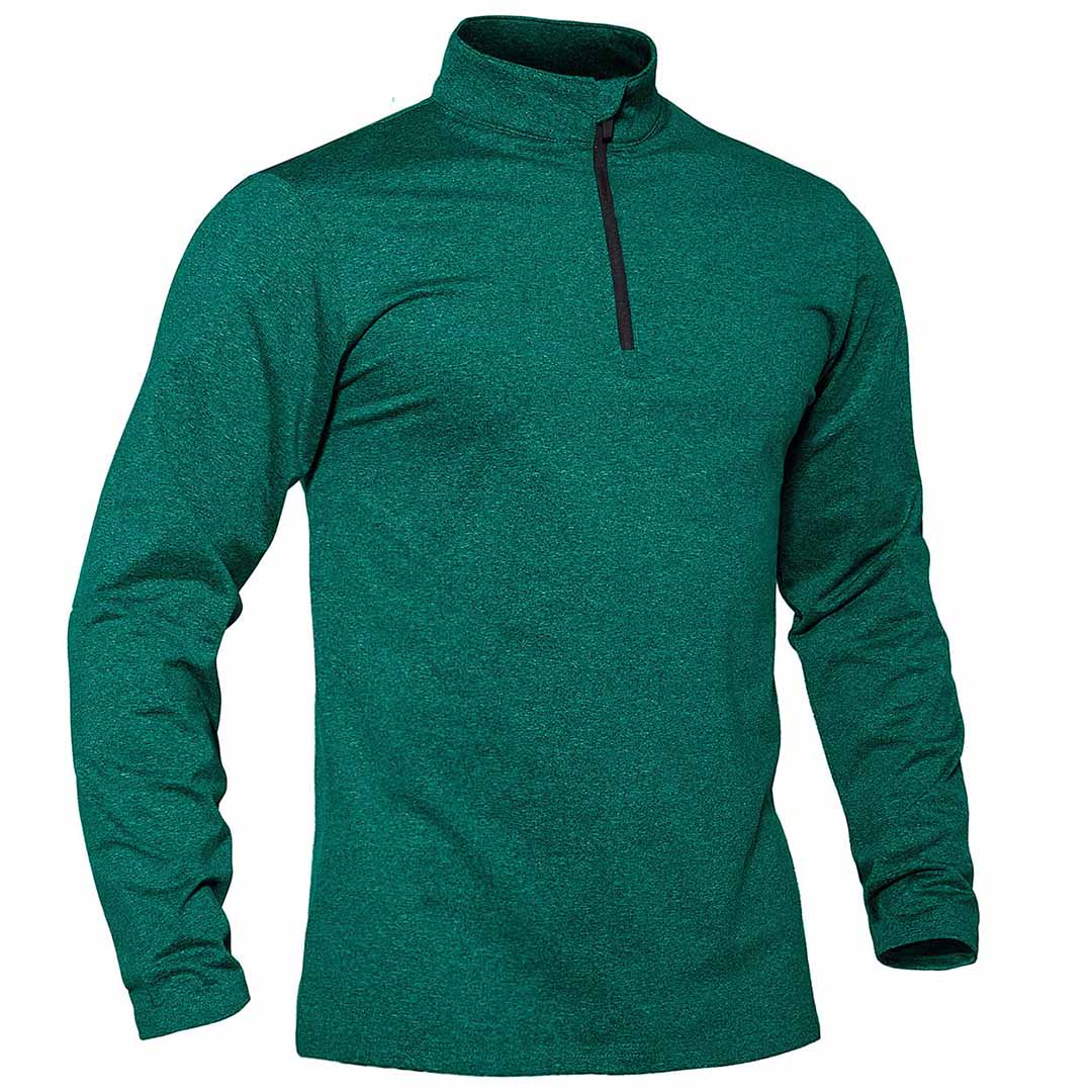 Men's gray quarter zip fleece lined thermal pullover sweatshirt with stretch polyester spandex blend