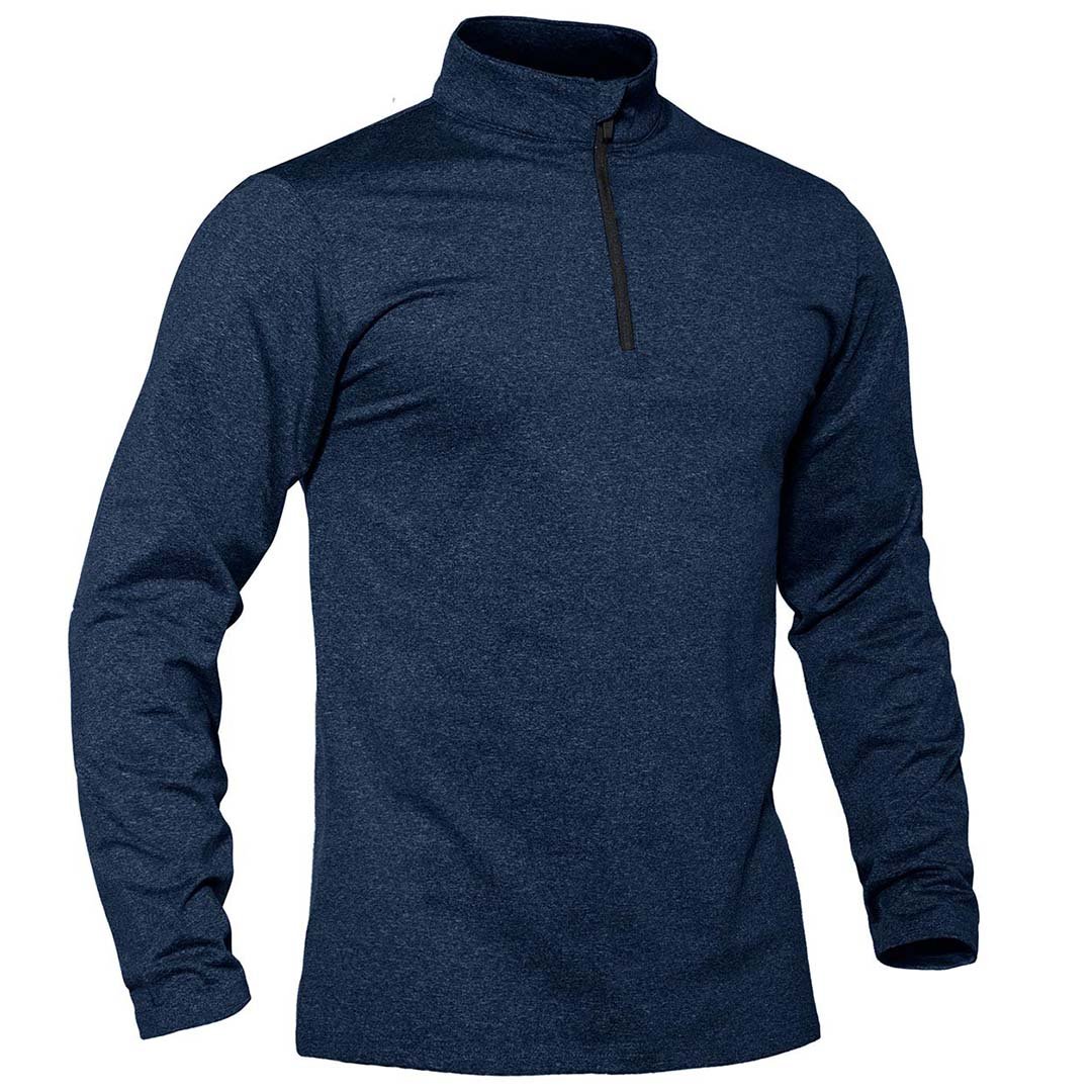 Men's gray quarter zip fleece-lined thermal pullover sweatshirt with stretch fit for winter