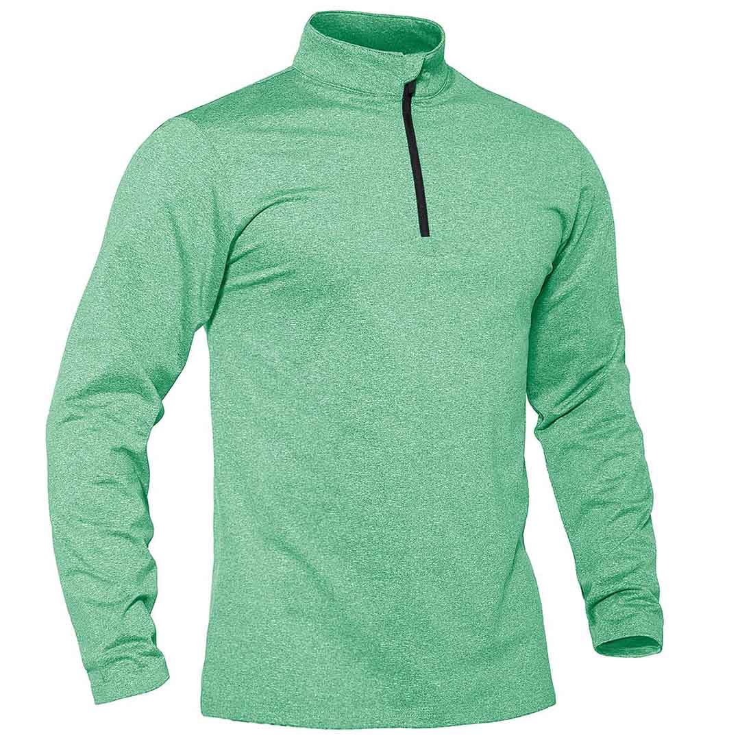 Men's gray quarter zip fleece-lined thermal pullover sweatshirt with stretch fit for winter