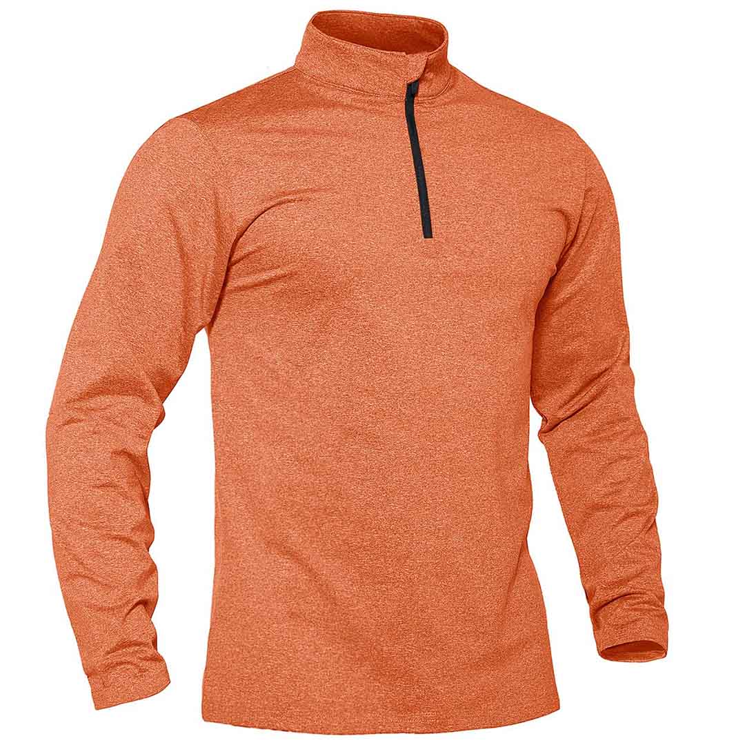 Men's gray quarter zip fleece lined thermal pullover sweatshirt with stretch polyester blend