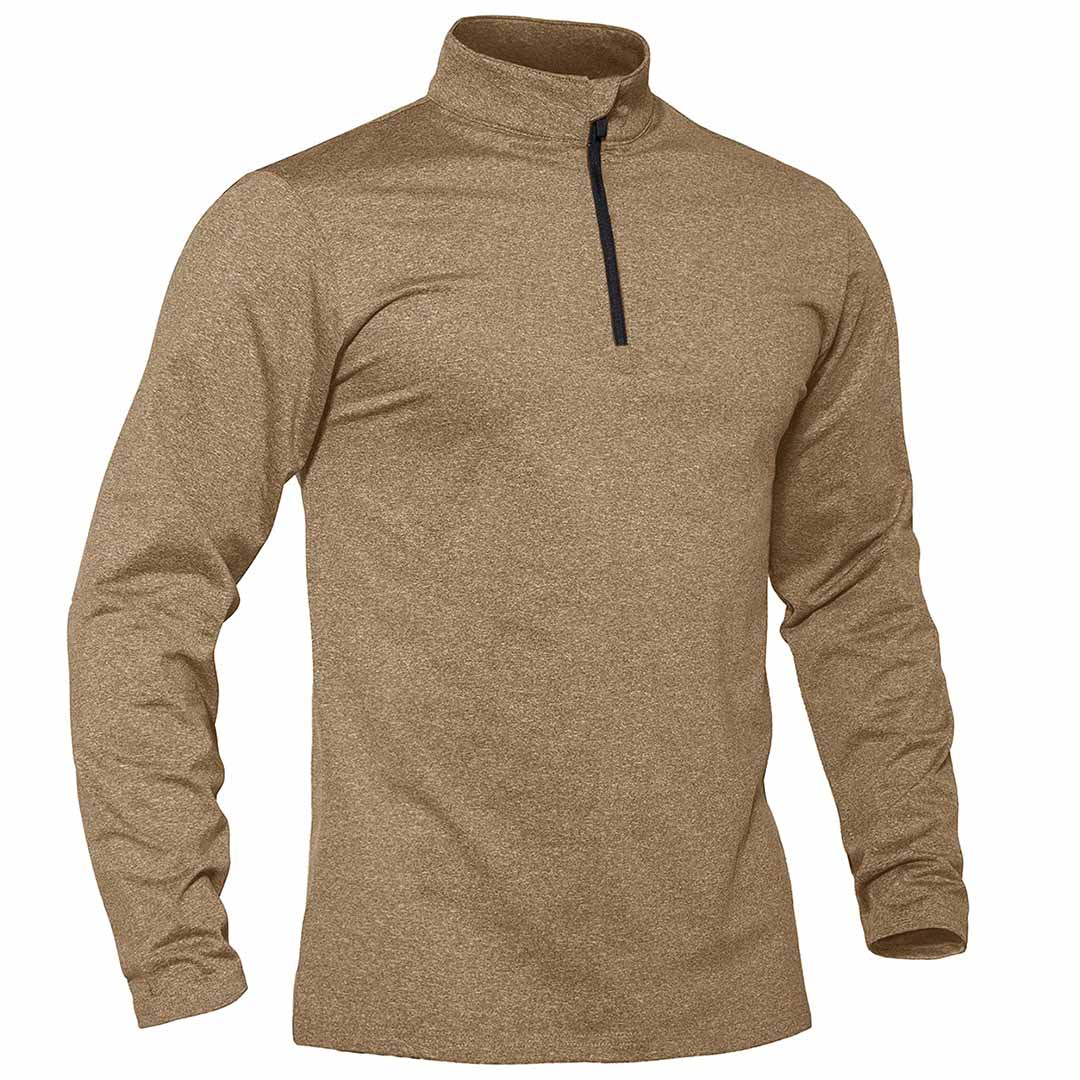 Men's grey quarter zip fleece-lined thermal pullover sweatshirt with stretch polyester blend