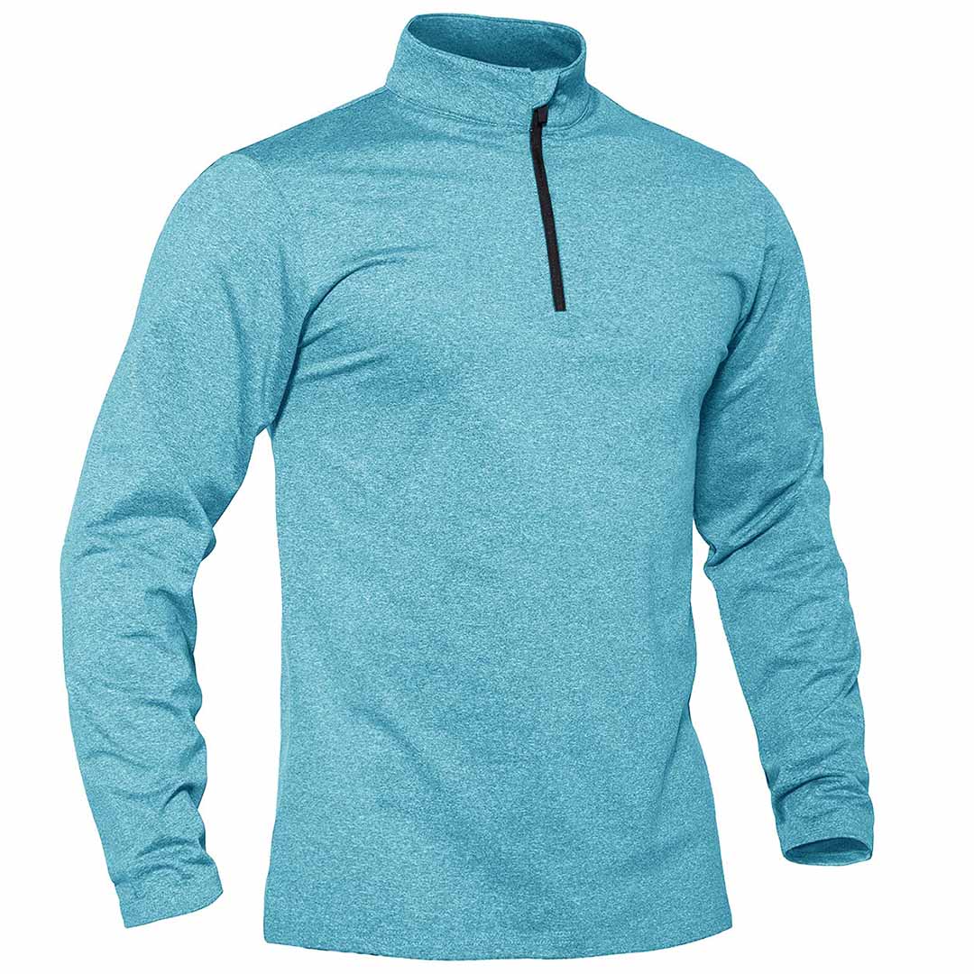 Men's gray quarter zip fleece-lined thermal pullover sweatshirt with stretch fit for winter