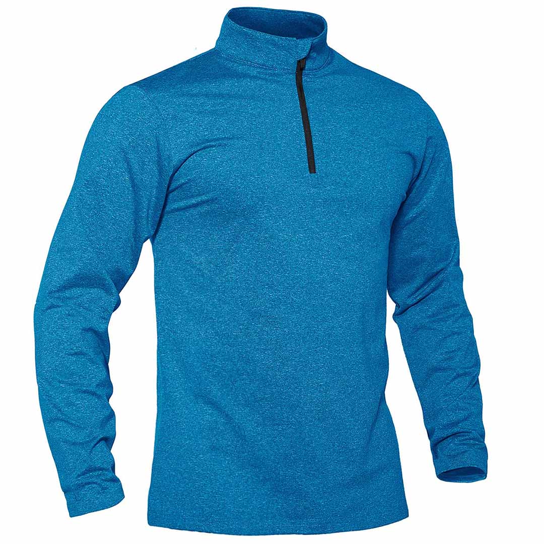Men's gray quarter zip fleece-lined thermal pullover sweatshirt with stretch fit for winter