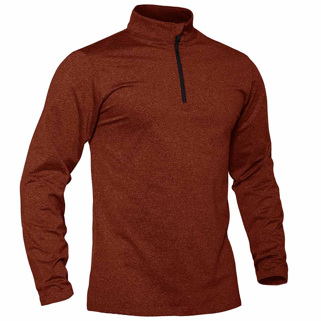 Men's gray quarter zip fleece-lined thermal pullover sweatshirt with stretch fit for winter