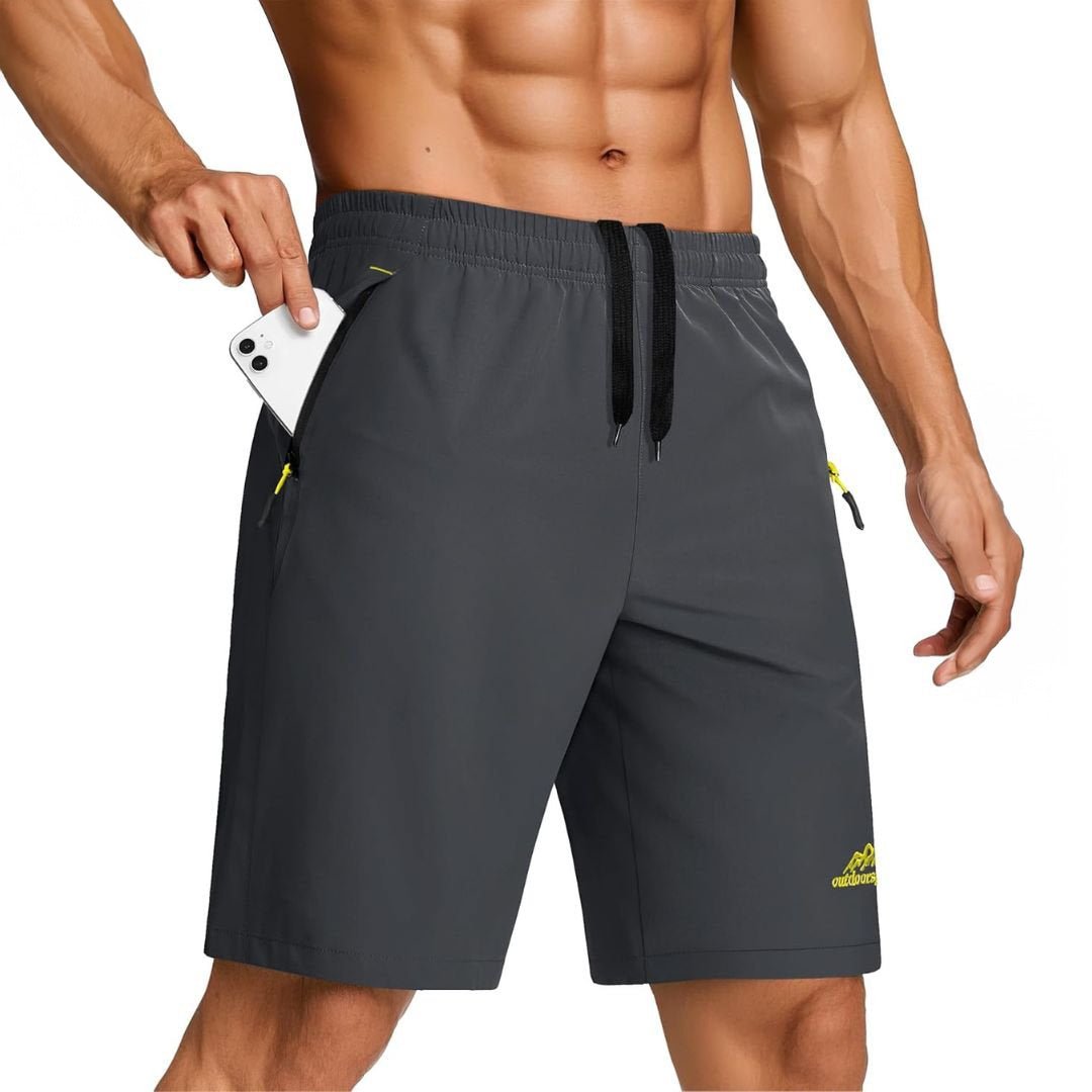 Men's lightweight quick-dry running shorts, water-resistant performance fit with 4-way stretch