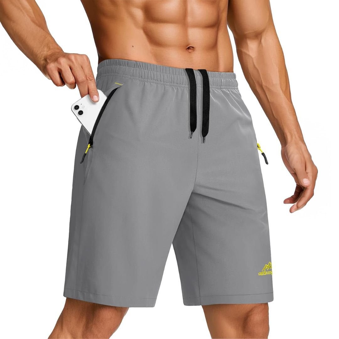 Men's lightweight quick-dry running shorts with water-resistant finish and 4-way stretch performance fit