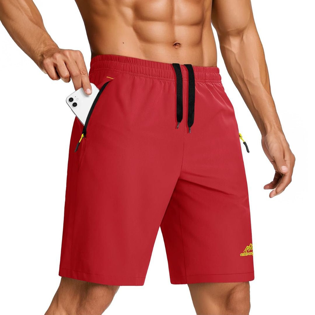 Men's gray quick-dry running shorts lightweight water-resistant 4-way stretch training gym performance