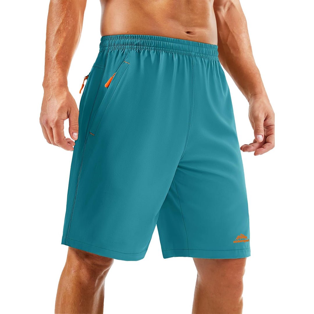 Men's lightweight quick-dry running shorts with zip pockets, moisture-wicking polyester-spandex blend