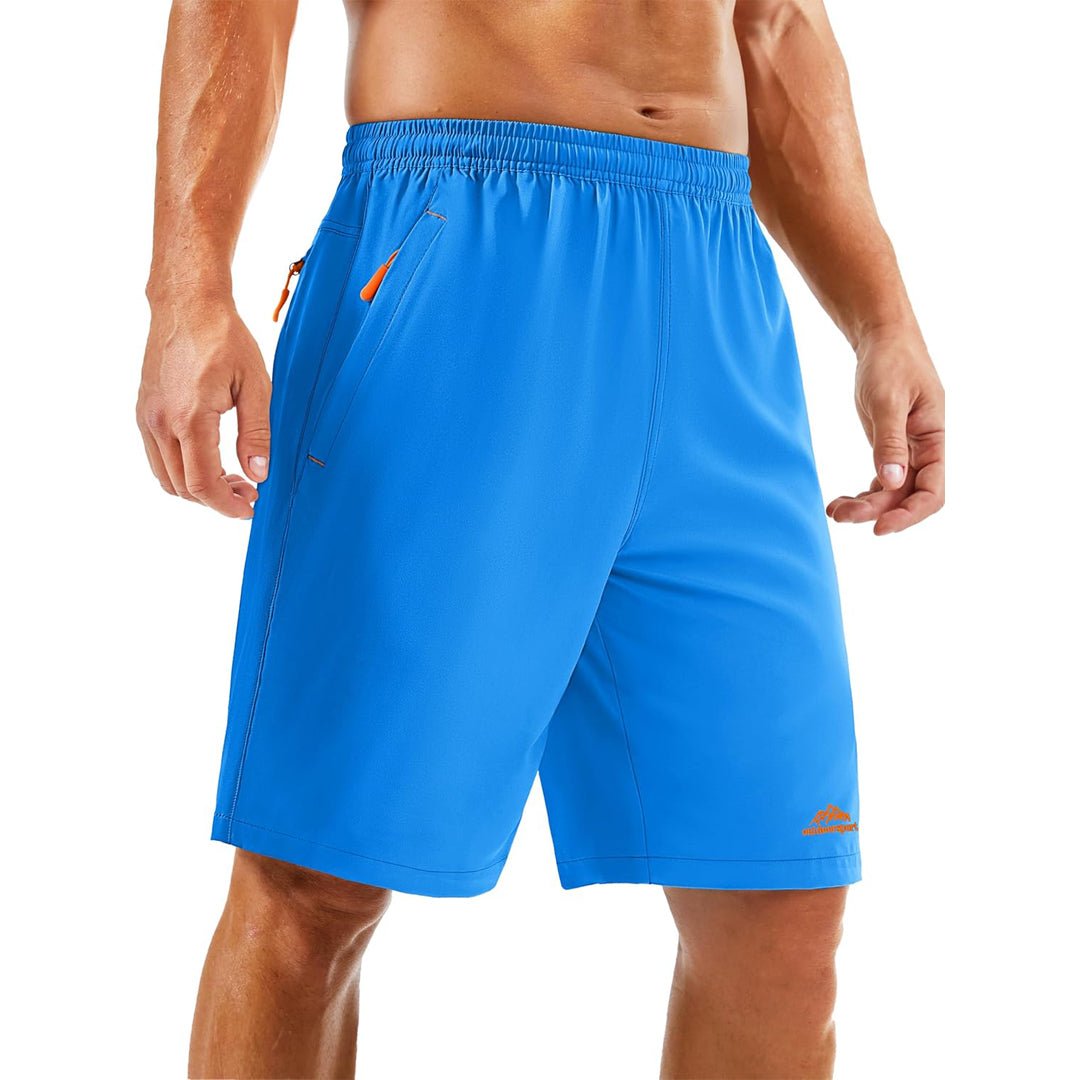 Men's lightweight quick-dry running shorts with zip pockets, moisture-wicking polyester-spandex blend