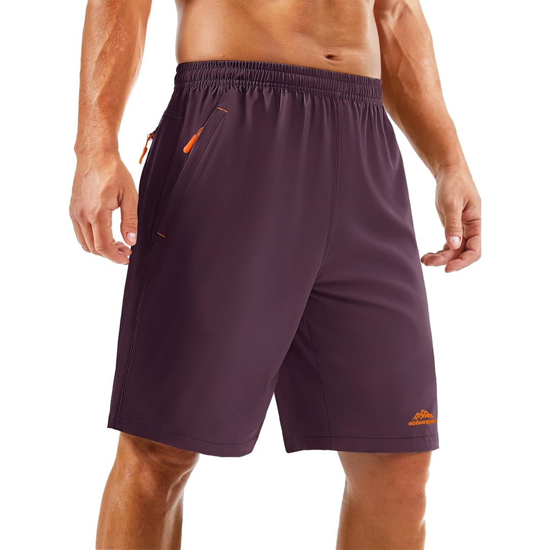 Men's lightweight quick-dry running shorts with zip pockets, moisture-wicking polyester-spandex blend