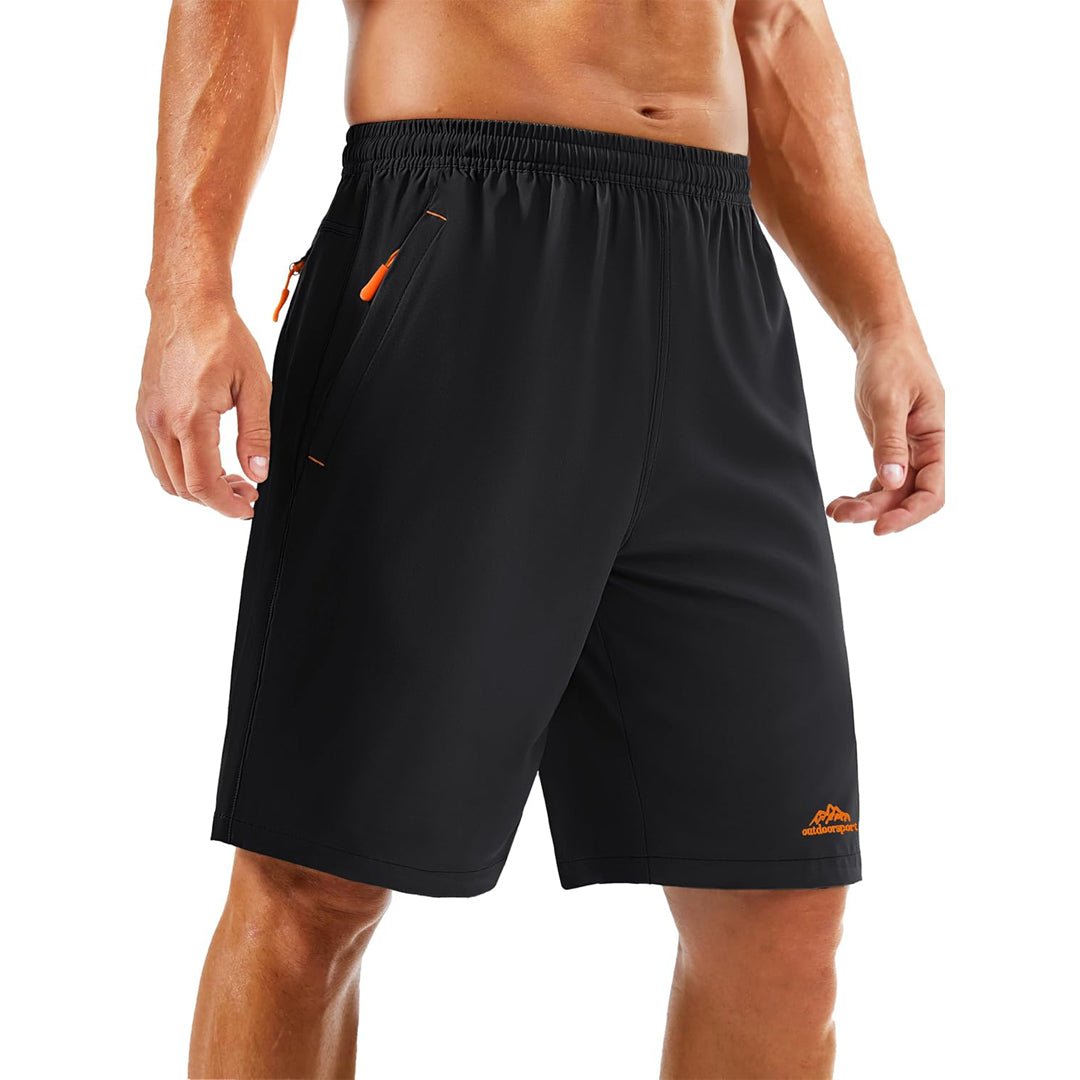 Men's lightweight quick-dry running shorts with zip pockets, moisture-wicking polyester-spandex blend