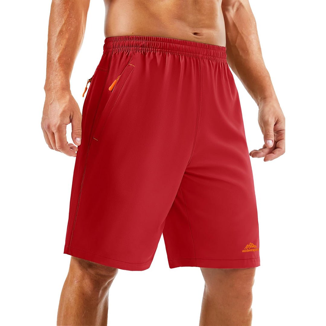 Men's lightweight quick-dry running shorts with zip pockets, moisture-wicking athletic fit training