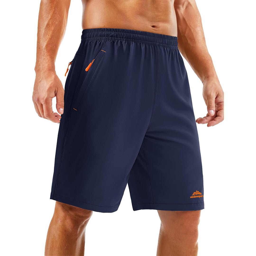 Men's lightweight quick-dry running shorts with zip pockets, moisture-wicking polyester-spandex blend