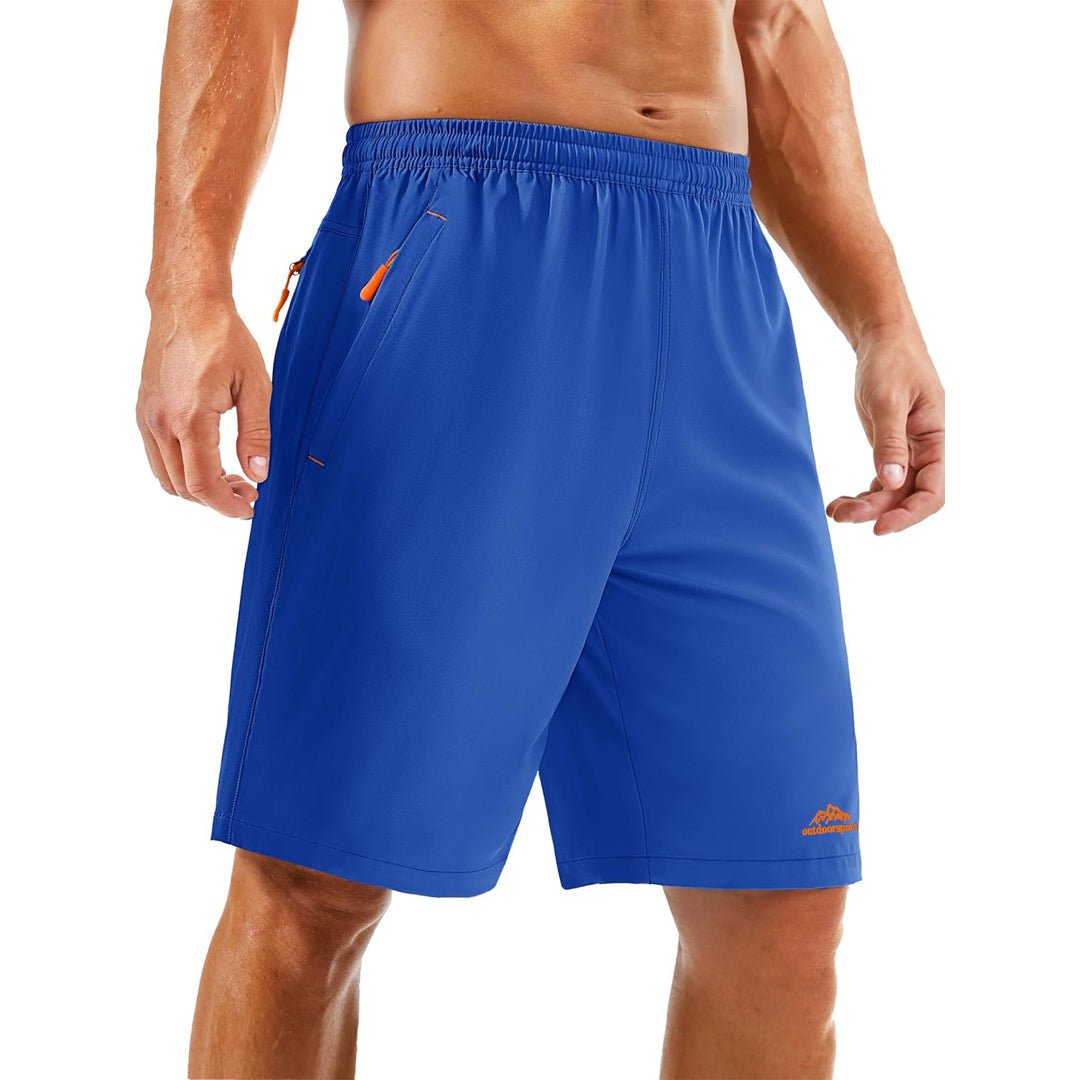 Men's lightweight quick-dry running shorts with zip pockets, moisture-wicking polyester-spandex blend