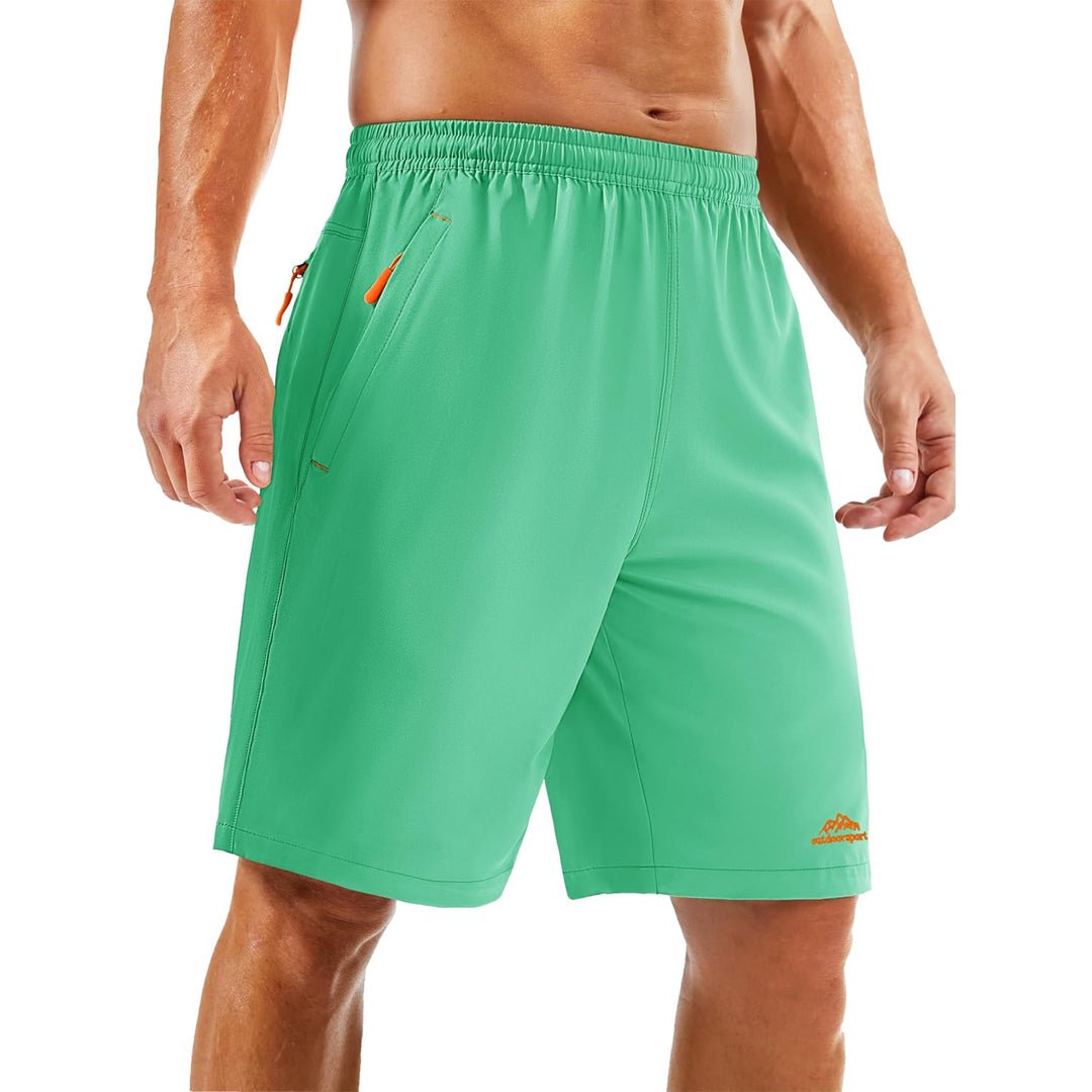 Men's lightweight quick-dry running shorts with zip pockets, moisture-wicking polyester-spandex athletic fit