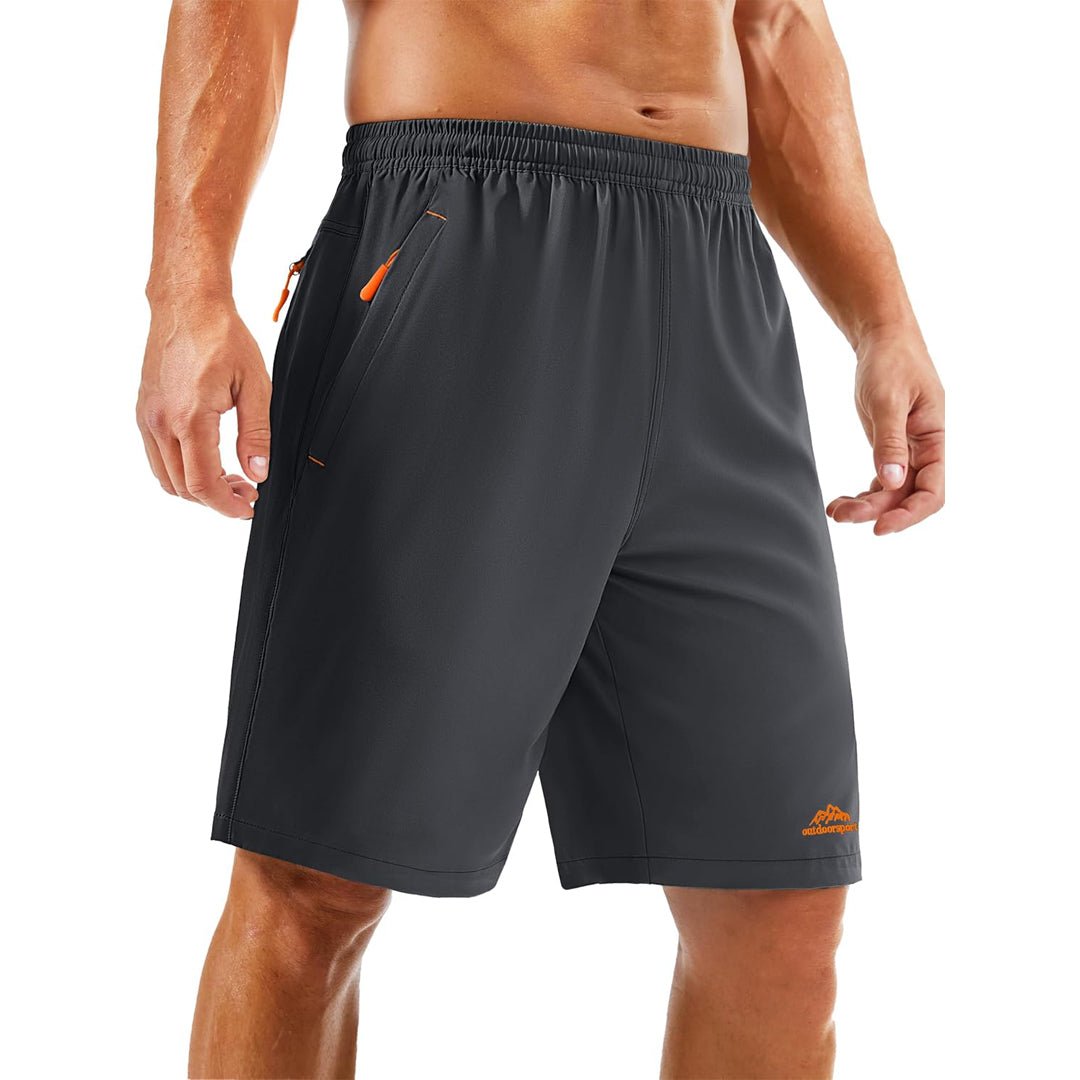 Men's lightweight quick-dry running shorts with zip pockets, moisture-wicking polyester-spandex athletic fit