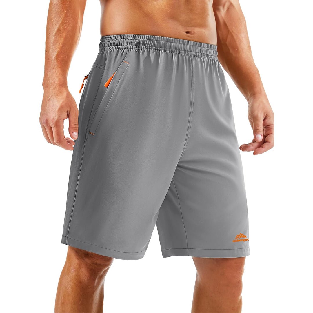 Men's lightweight quick-dry running shorts with zip pockets, moisture-wicking fabric for training