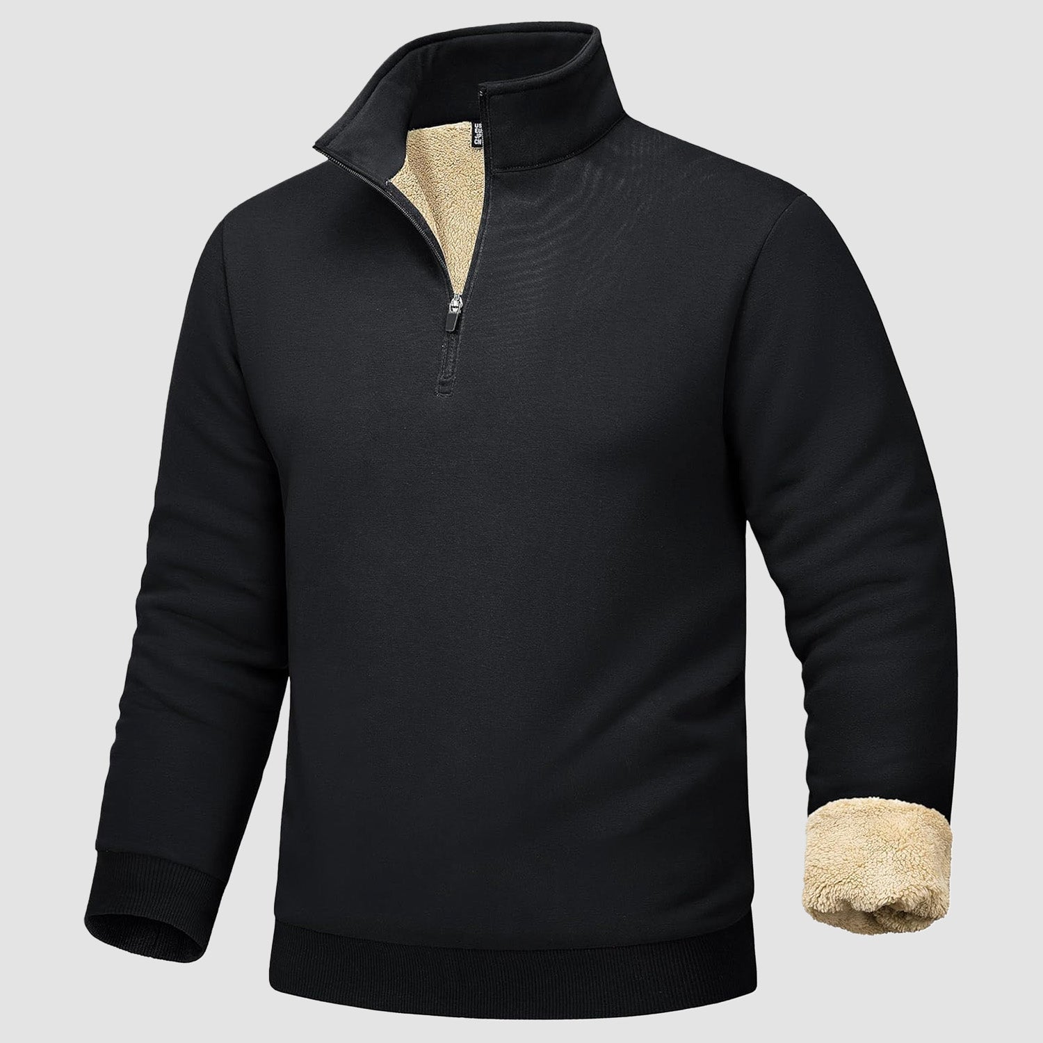 Men's sherpa lined quarter zip fleece pullover heavyweight cozy cold weather layer stretch comfort
