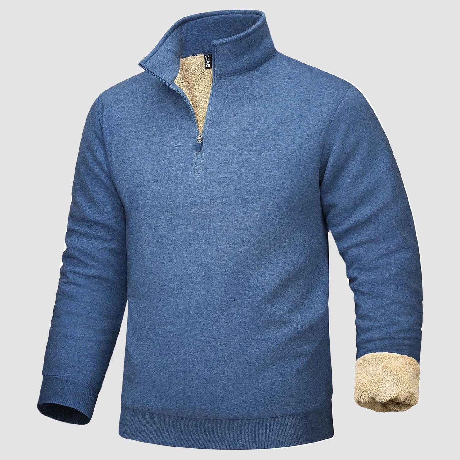 Men's sherpa lined quarter zip fleece pullover heavyweight cozy cold weather layering piece