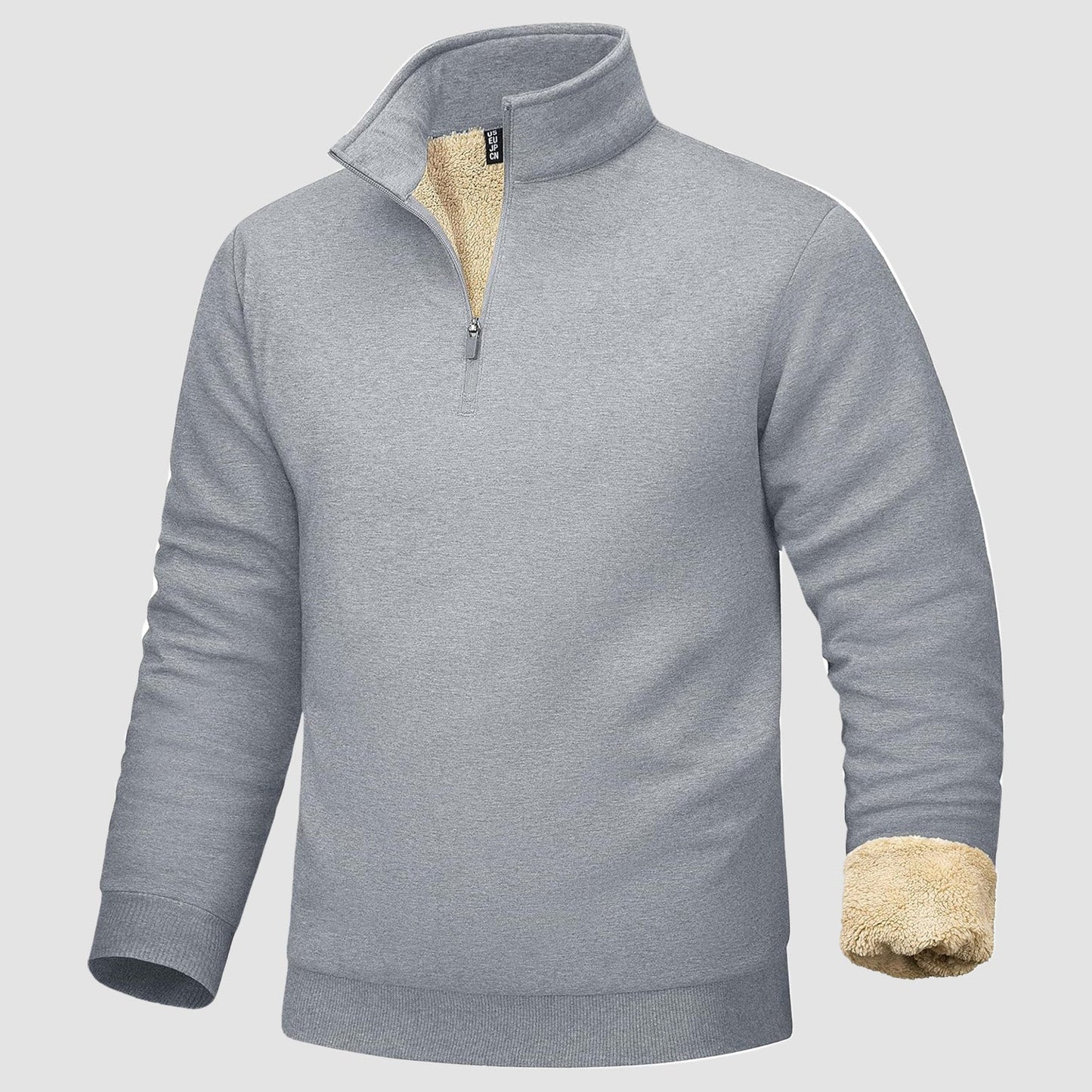 Men's sherpa lined quarter zip fleece pullover cozy heavyweight cold weather layer stretch comfort