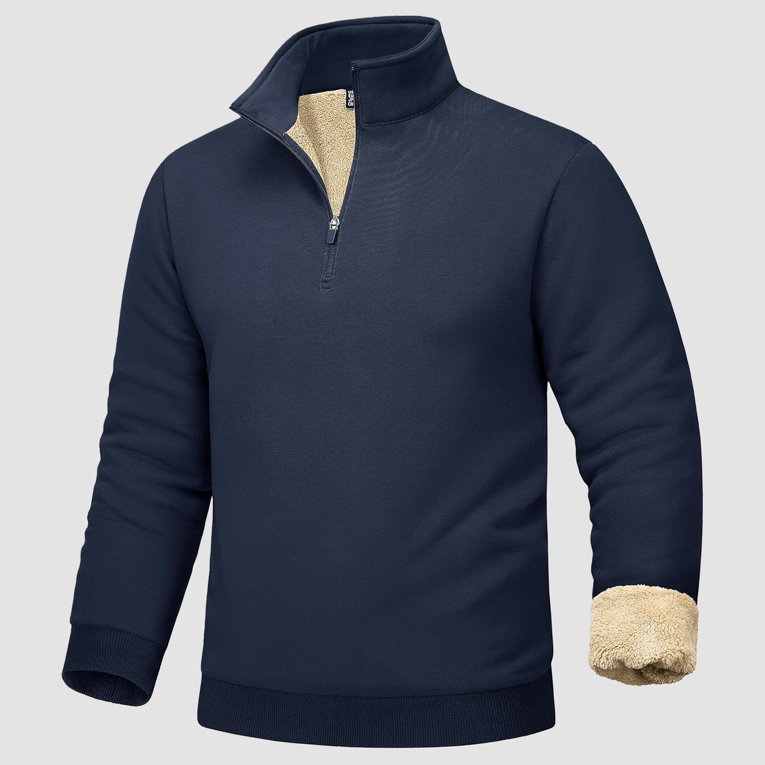 Men's sherpa lined quarter zip fleece pullover heavyweight cozy layer for cold weather warmth